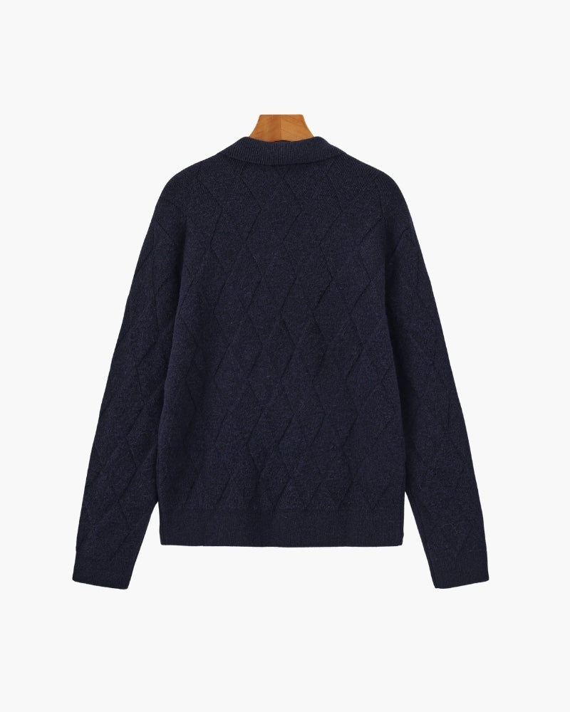 Heritage Diamond Knit Zip Cardigan